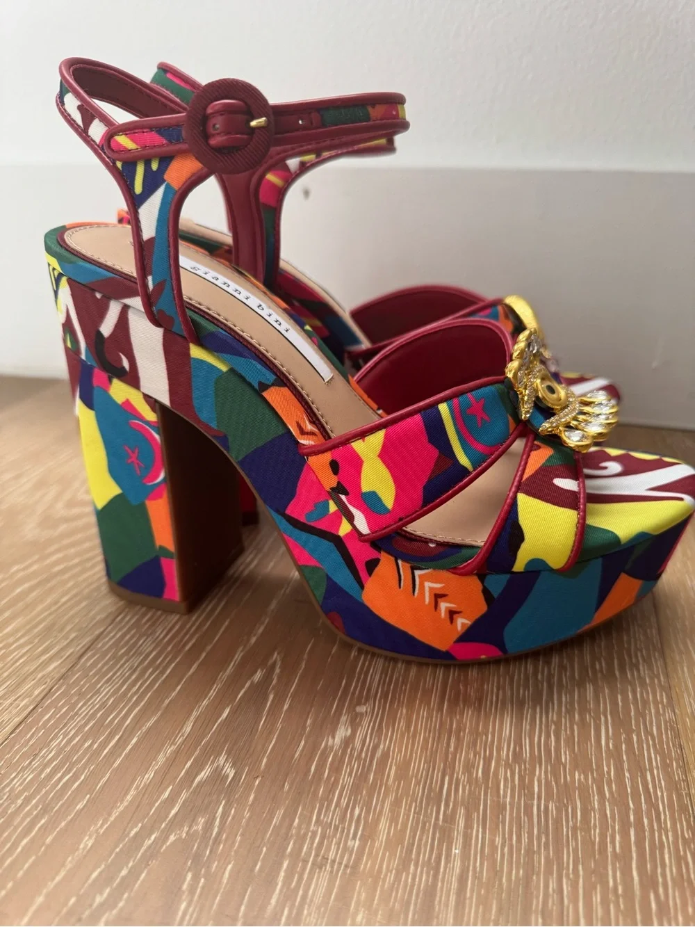 Gianni Bini Beaux Printed Whimsical Mismatch Ornament Platform Dress Sandals
